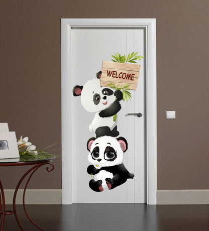 Homexa Decor | Cute Cartoon Pandas Design Wall Sticker (Size 42x75 cm)