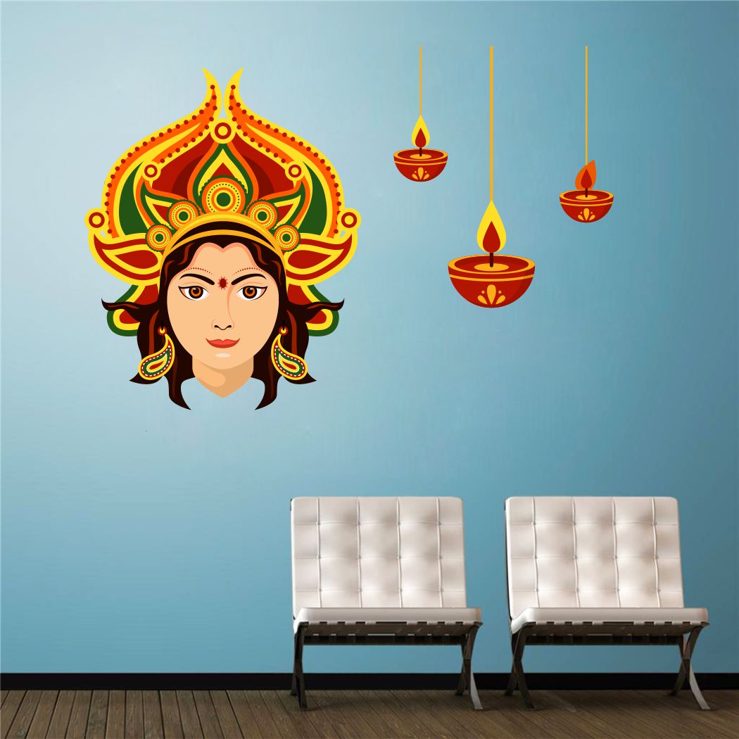 Homexa Decor | Durga maa Design Wall Sticker (Size 77x53 cm)