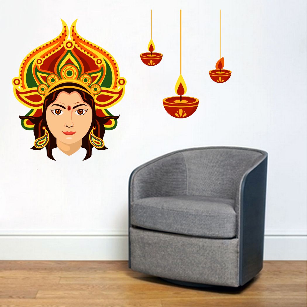 Homexa Decor | Durga maa Design Wall Sticker (Size 77x53 cm)