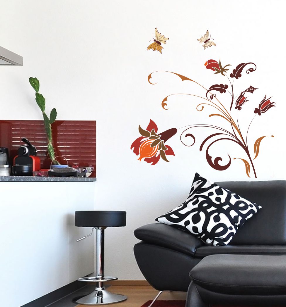 Homexa Decor | Beautiful Flower and Butterfly Design Wall Sticker (Size 58x60 cm)