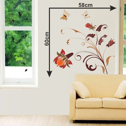 Homexa Decor | Beautiful Flower and Butterfly Design Wall Sticker (Size 58x60 cm)
