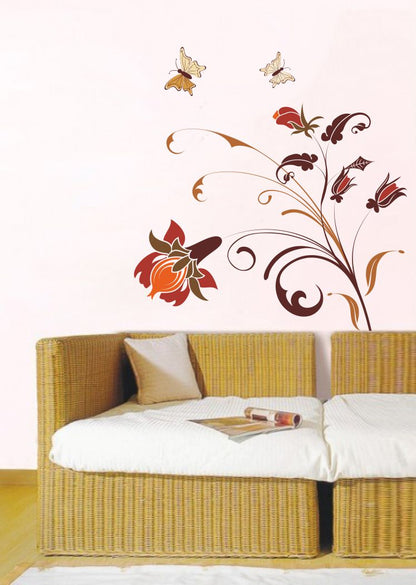 Homexa Decor | Beautiful Flower and Butterfly Design Wall Sticker (Size 58x60 cm)