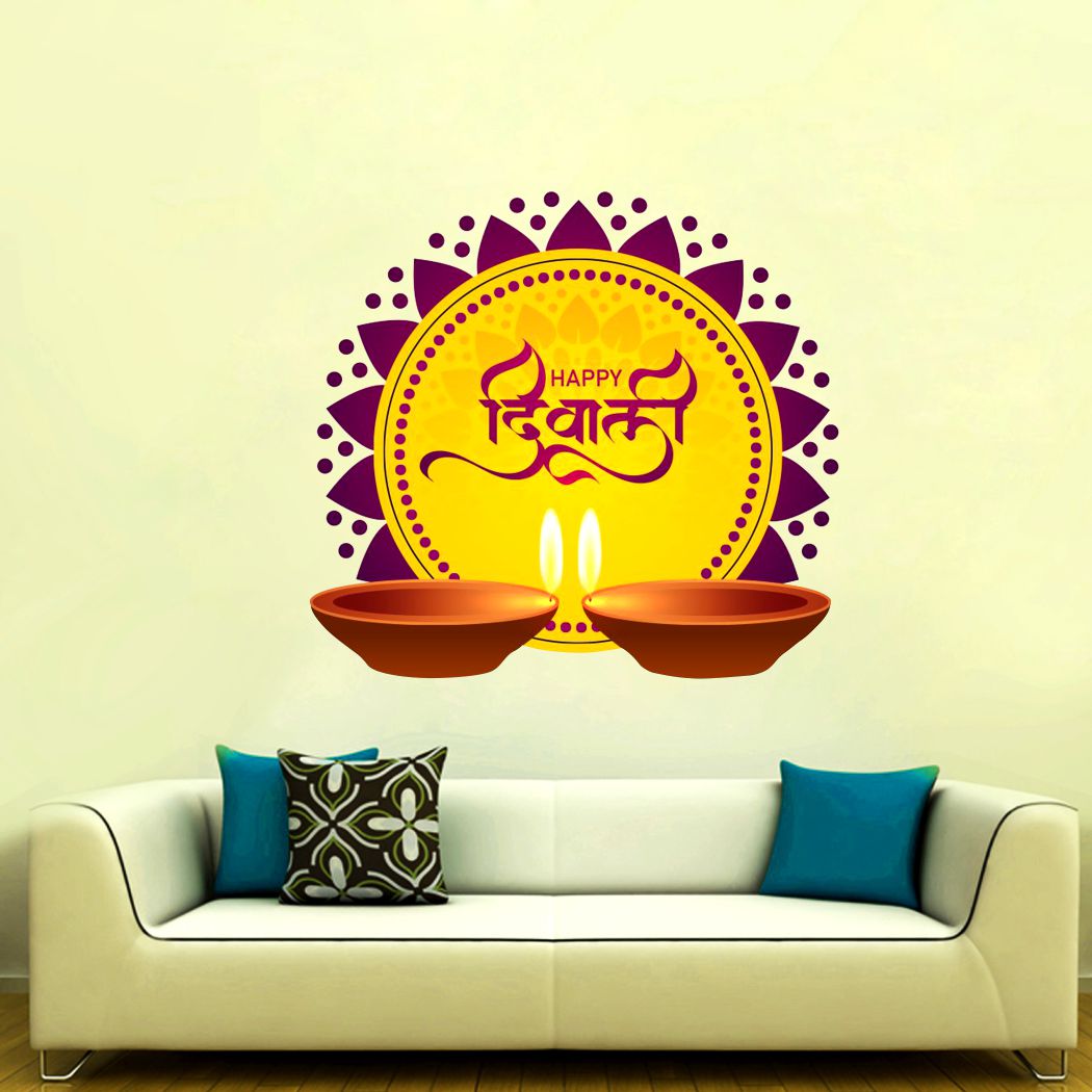 Homexa Decor | Happy Diwali Design Wall Sticker (Size 54x51 cm)