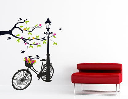 Homexa Decor | Tree With Lamp and Cycle Design Wall Sticker (Size 69x82 cm)