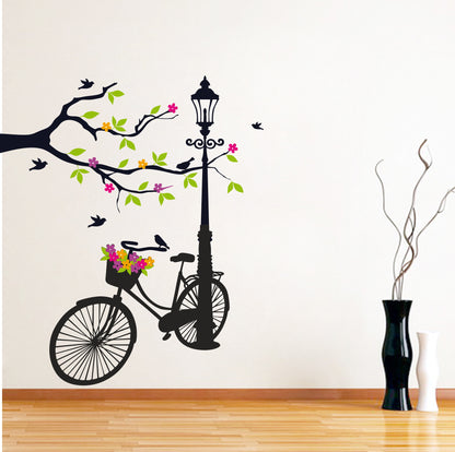 Homexa Decor | Tree With Lamp and Cycle Design Wall Sticker (Size 69x82 cm)