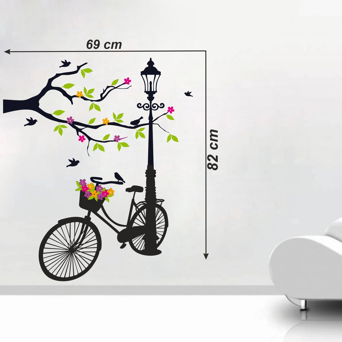 Homexa Decor | Tree With Lamp and Cycle Design Wall Sticker (Size 69x82 cm)