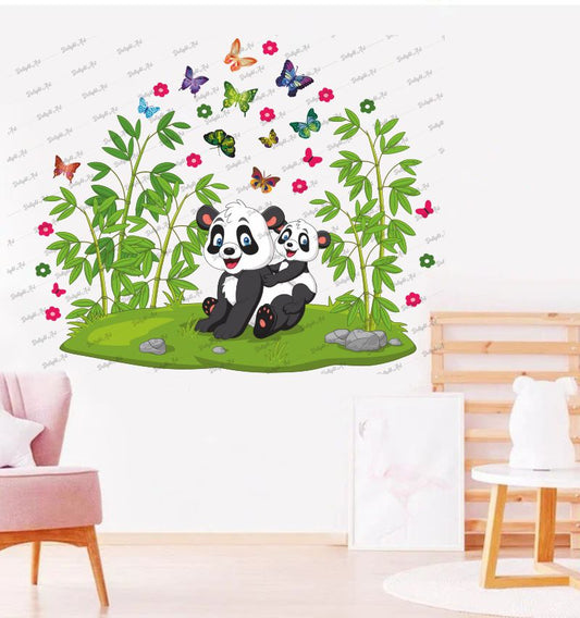 Homexa Decor | Beautiful Grass and Tree With Pandas Design Wall Sticker (Size 57X47 cm)