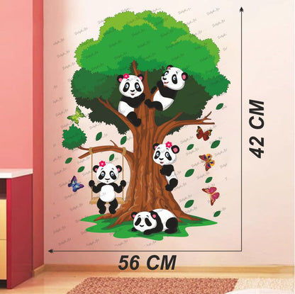 Homexa Decor | Beautiful Tree With Pandas Design Wall Sticker (Size 42X56 cm)