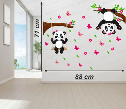 Homexa Decor | Beautiful Hanging Pandas and Butterfly Design Wall Sticker (Size 88X68 cm)