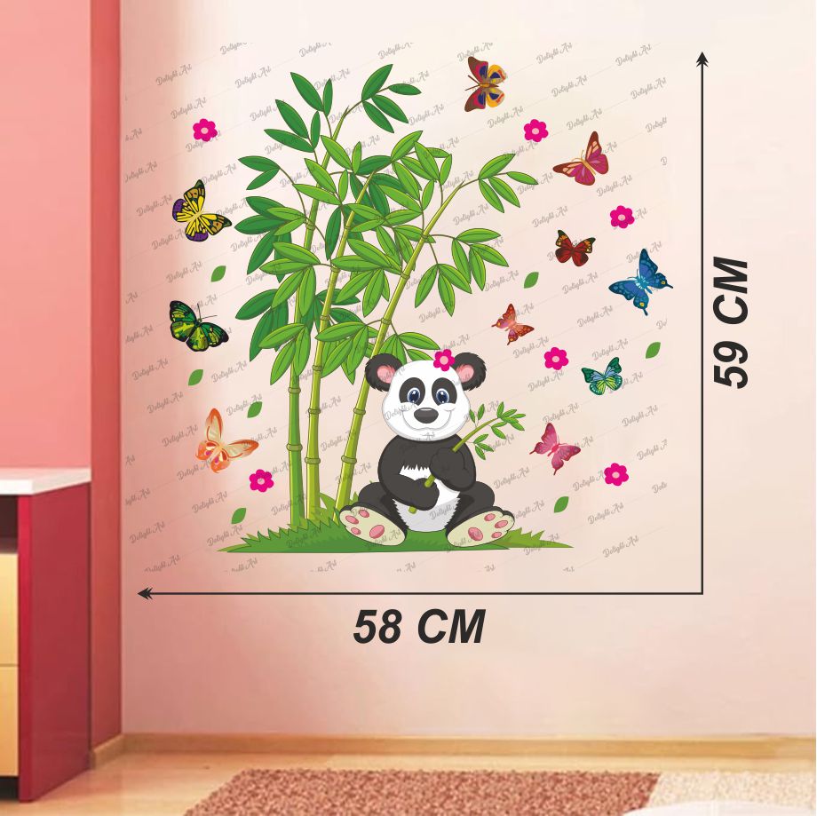 Homexa Decor | Beautiful Playing Pandas and Butterfly Design Wall Sticker (Size 58X59 cm)