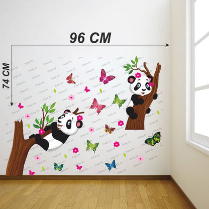 Homexa Decor | Beautiful Tree With Pandas and Butterfly Design Wall Sticker (Size 96X74 cm)