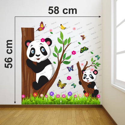 Homexa Decor | Beautiful Tree With Pandas and Butterfly Design Wall Sticker (Size 56*58 cm)