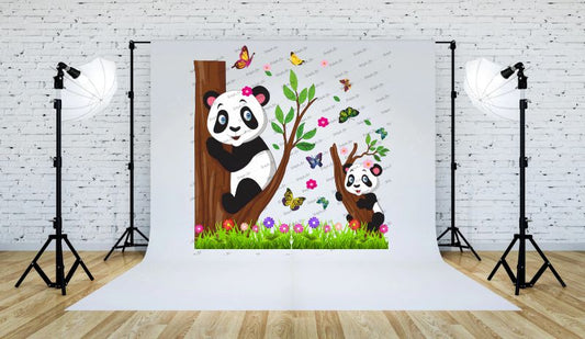 Homexa Decor | Beautiful Tree With Pandas and Butterfly Design Wall Sticker (Size 56*58 cm)