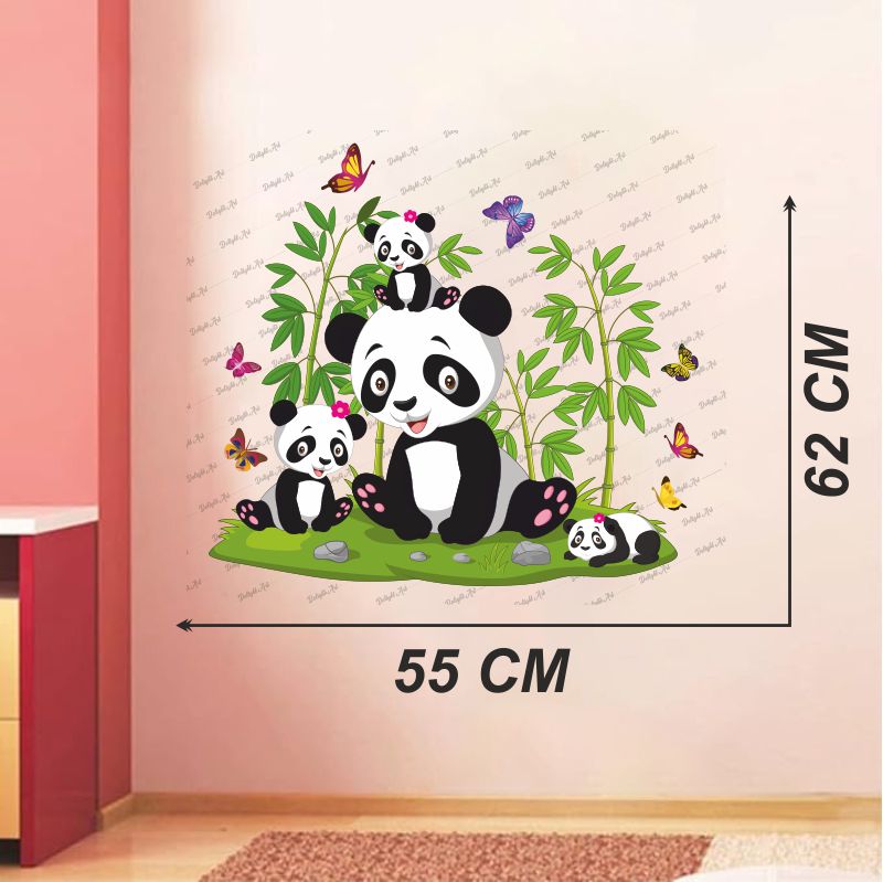 Homexa Decor | Beautiful Pandas and Butterfly Design Wall Sticker (Size 55*62 cm)