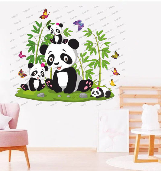 Homexa Decor | Beautiful Pandas and Butterfly Design Wall Sticker (Size 55*62 cm)