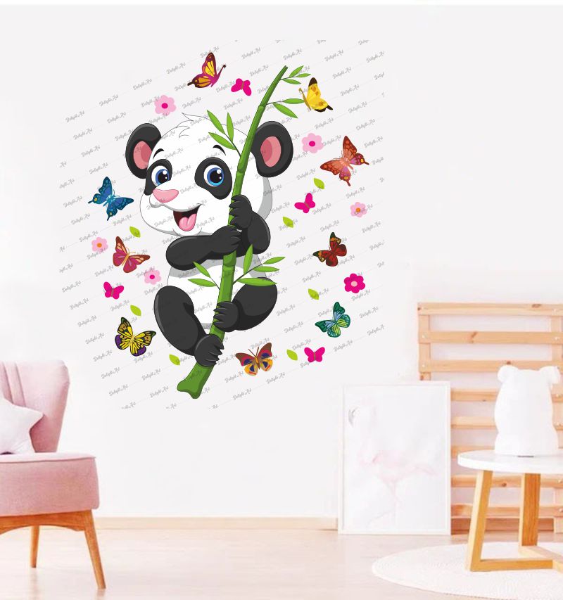 Homexa Decor | Beautiful Pandas and Butterfly Design Wall Sticker (Size 47X58 cm)