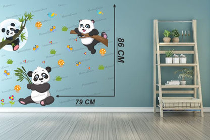 Homexa Decor | Beautiful Pandas and Butterfly Design Wall Sticker (Size 79X86 cm)