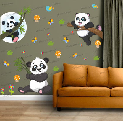 Homexa Decor | Beautiful Pandas and Butterfly Design Wall Sticker (Size 79X86 cm)