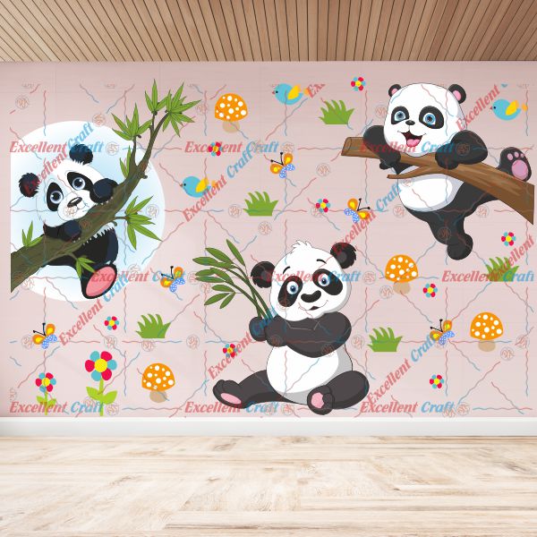 Homexa Decor | Beautiful Pandas and Butterfly Design Wall Sticker (Size 79X86 cm)