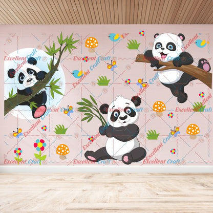 Homexa Decor | Beautiful Pandas and Butterfly Design Wall Sticker (Size 79X86 cm)
