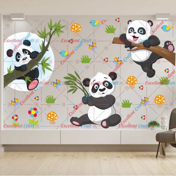 Homexa Decor | Beautiful Pandas and Butterfly Design Wall Sticker (Size 79X86 cm)