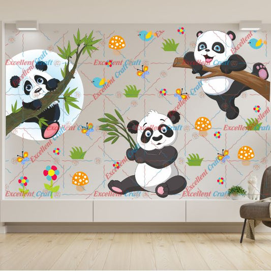 Homexa Decor | Beautiful Pandas and Butterfly Design Wall Sticker (Size 79X86 cm)