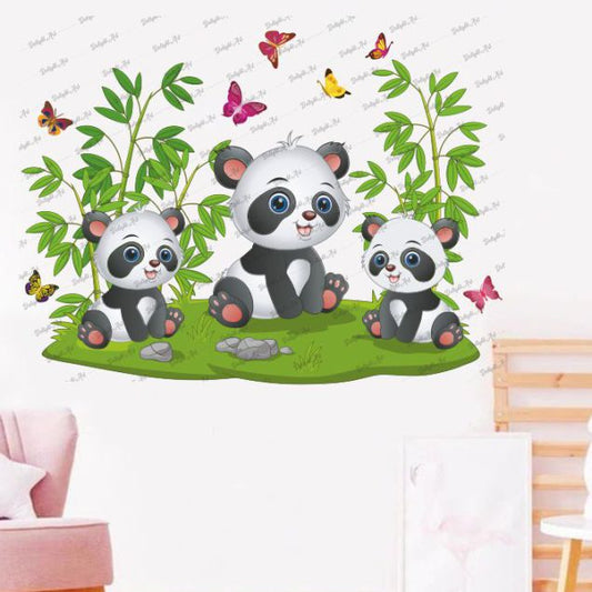 Homexa Decor | Beautiful Pandas and Butterfly Design Wall Sticker (Size 57X41 cm)