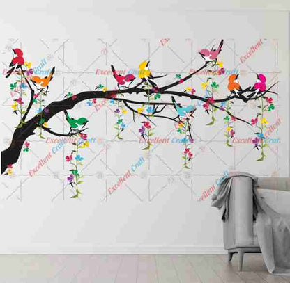 Delight Art Tree with Birds Design Flower Leaf Wall Sticker Size - ( 101 x 58 ) cm