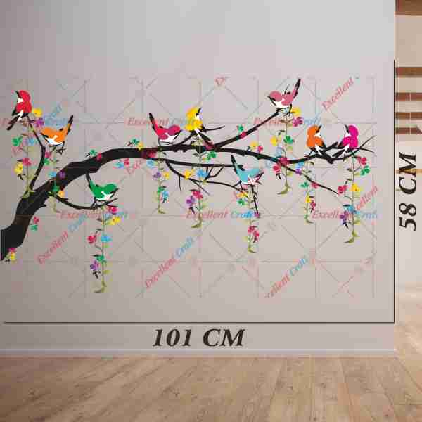 Delight Art Tree with Birds Design Flower Leaf Wall Sticker Size - ( 101 x 58 ) cm