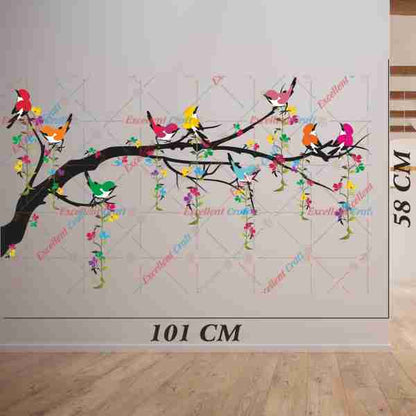Delight Art Tree with Birds Design Flower Leaf Wall Sticker Size - ( 101 x 58 ) cm