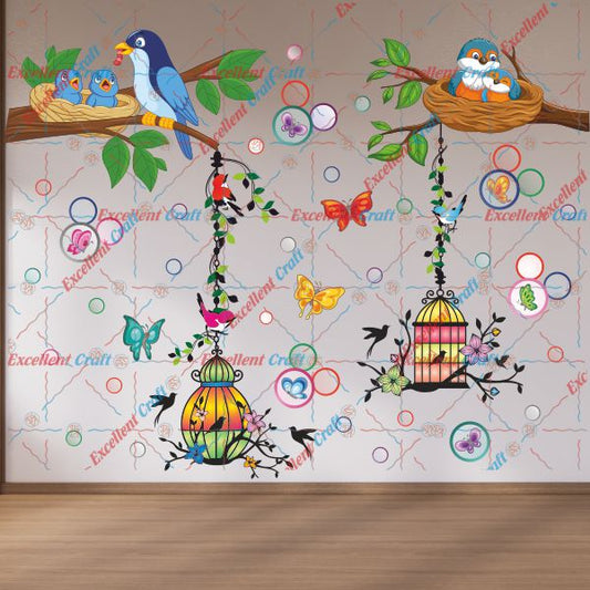 Homexa Decor Branches-Leaf-Flower-Birds-Butterflies Design Wall Sticker Size - ( 100 x 80 ) Cm