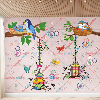 Homexa Decor Branches-Leaf-Flower-Birds-Butterflies Design Wall Sticker Size - ( 100 x 80 ) Cm