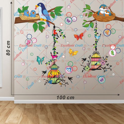 Homexa Decor Branches-Leaf-Flower-Birds-Butterflies Design Wall Sticker Size - ( 100 x 80 ) Cm