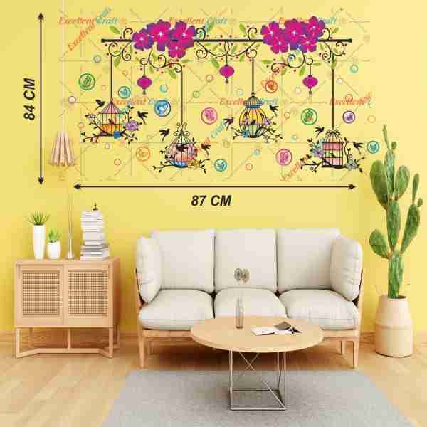 Homexa Decor Chinese Lamp-Flower-Butterflies-Cages-Birds Design Wall Sticker Size - ( 97 x 48 ) Cm