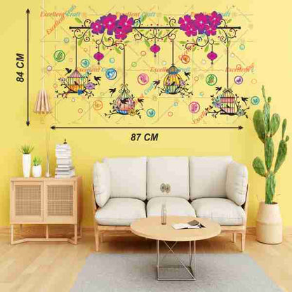 Homexa Decor Chinese Lamp-Flower-Butterflies-Cages-Birds Design Wall Sticker Size - ( 97 x 48 ) Cm