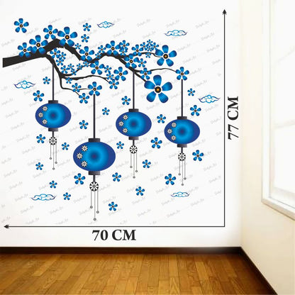 Homexa Decor | Chinese Lamp Branches Flowers Clouds Design Wall Sticker (Size 70 x 77 cm)