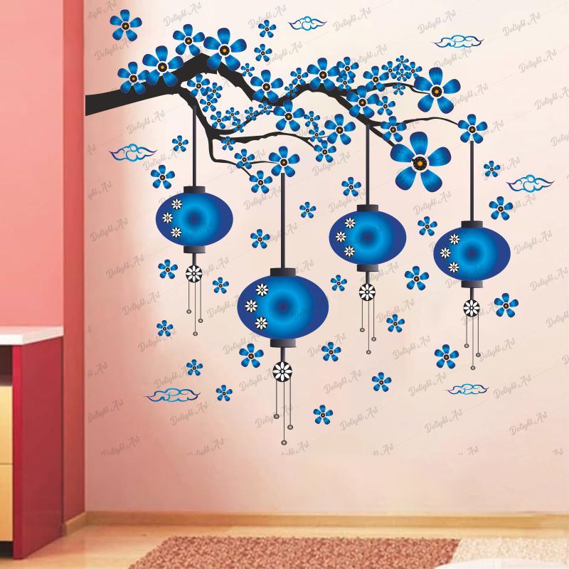 Homexa Decor | Chinese Lamp Branches Flowers Clouds Design Wall Sticker (Size 70 x 77 cm)