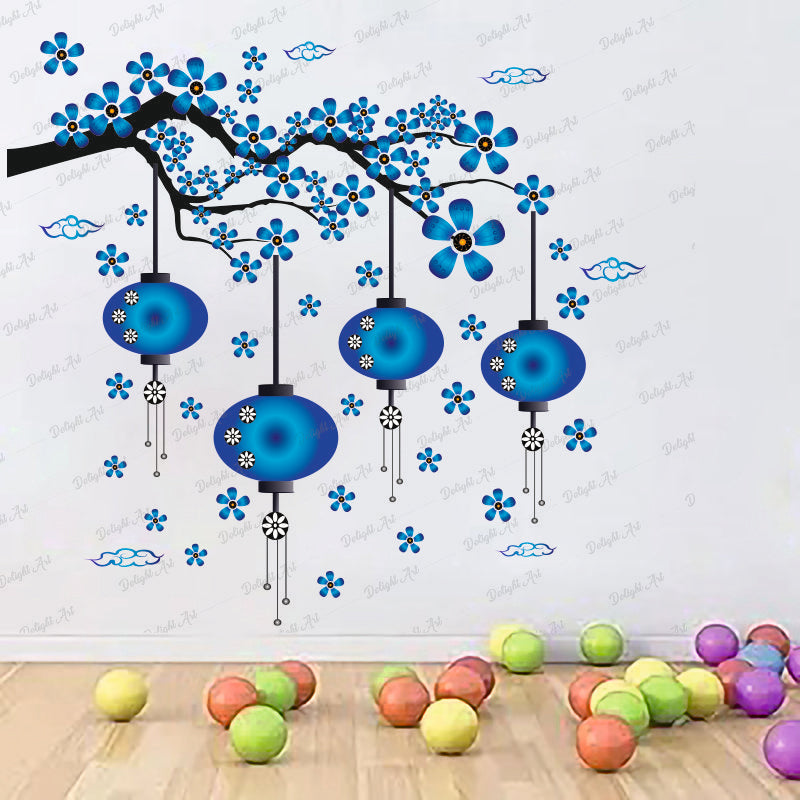 Homexa Decor | Chinese Lamp Branches Flowers Clouds Design Wall Sticker (Size 70 x 77 cm)