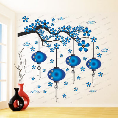 Homexa Decor | Chinese Lamp Branches Flowers Clouds Design Wall Sticker (Size 70 x 77 cm)