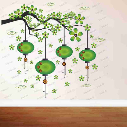 Homexa Decor | Chinese Lamp Branches Flowers Clouds Design Wall Sticker (Size 70 x 77 cm)