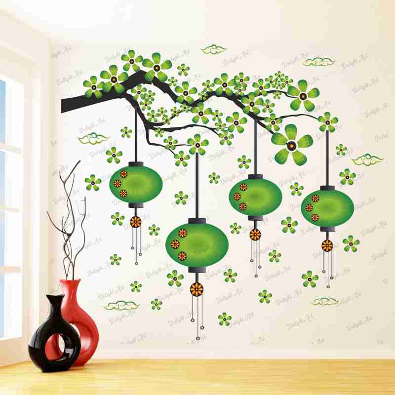 Homexa Decor | Chinese Lamp Branches Flowers Clouds Design Wall Sticker (Size 70 x 77 cm)