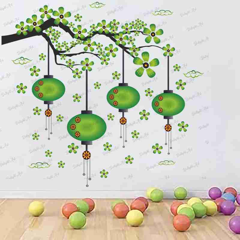 Homexa Decor | Chinese Lamp Branches Flowers Clouds Design Wall Sticker (Size 70 x 77 cm)