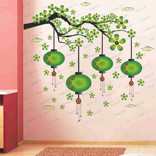 Homexa Decor | Chinese Lamp Branches Flowers Clouds Design Wall Sticker (Size 70 x 77 cm)