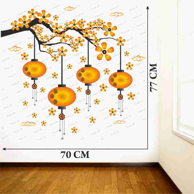 Homexa Decor | Chinese Lamp Branches Flowers Clouds Design Wall Sticker (Size 70 x 77 cm)