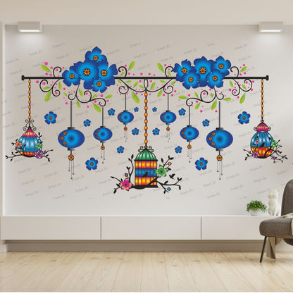 Homexa Decor | Chinese Lamp With Hanging Cages For Flower Design Wall Sticker (Size 104 x 55 cm)