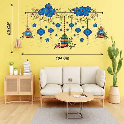 Homexa Decor | Chinese Lamp With Hanging Cages For Flower Design Wall Sticker (Size 104 x 55 cm)