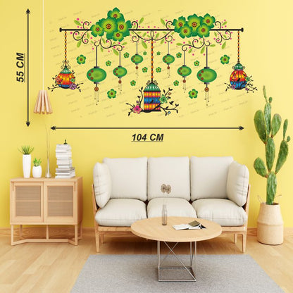 Homexa Decor | Chinese Lamp With Hanging Cages For Flower Design Wall Sticker (Size 104 x 55 cm)