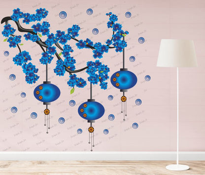 Homexa Decor | Branches with Flower and Hanging Lamp Design Wall Sticker (Size 72 x 75 cm)