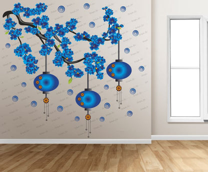 Homexa Decor | Branches with Flower and Hanging Lamp Design Wall Sticker (Size 72 x 75 cm)