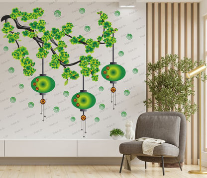 Homexa Decor | Branches with Flower and Hanging Lamp Design Wall Sticker (Size 72 x 75 cm)